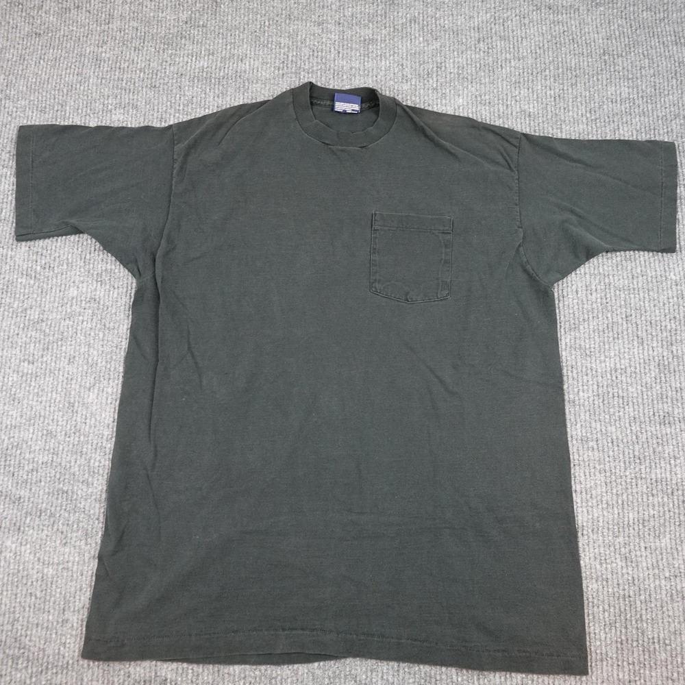 Vintage Selvedge Pocket Tee Shirt Mens 2XL Green Crewneck Made USA Honors